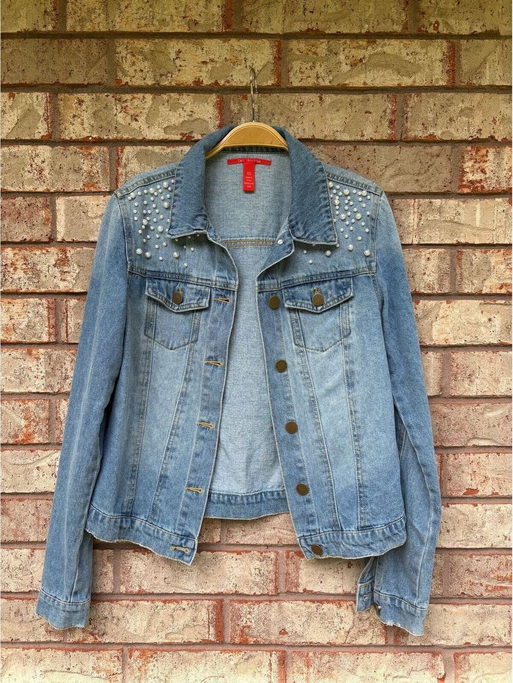 CHELSEA & VIOLET Distressed Pearl Jean Jacket Size XS